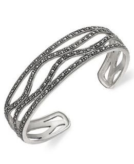 Genevieve & Grace Sterling Silver Marcasite Wave Cuff Bracelet   Bracelets   Jewelry & Watches