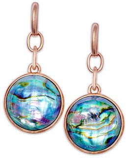 Bronzarte Abalone Doublet Round Drop Earrings in 18k Rose Gold over Bronze   Earrings   Jewelry & Watches