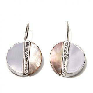 Stately Steel Mother of Pearl and Crystal Accent Round Earrings
