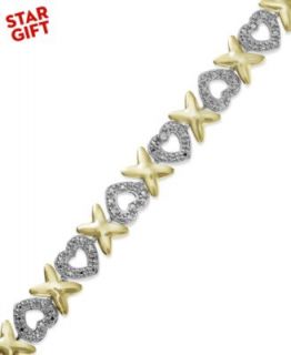 Sterling Silver Plated Bracelet, Diamond Accent X and Heart Link Bracelet   Bracelets   Jewelry & Watches