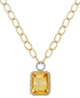 14k Gold Necklace, Citrine (22 ct. t.w.) and Diamond (5/8 ct. t.w.) Rectangle Pendant   Necklaces   Jewelry & Watches