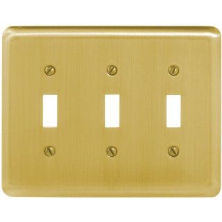 Amerelle 154TTT 3 Toggle Round Corner Stell Wallplate, Brushed Brass   Wall Plates  