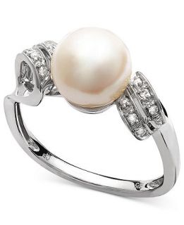 Belle de Mer Sterling Silver Ring, Cultured Freshwater Pearl (8mm) and Diamond Accent Double Loop Ring   Rings   Jewelry & Watches