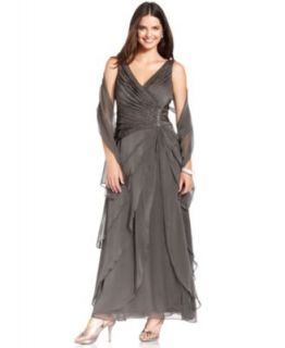 Ignite Sleeveless Embroidered V Neck Gown and Shawl   Dresses   Women