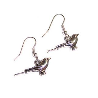 silver bird earrings by hannah makes things
