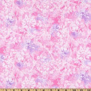 44'' Wide Comfy Flannel Floral Batik Pink Fabric By The Yard