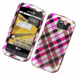 Eagle Cell PILGLS670G2D153 Stylish Hard Snap On Protective Case for LG Optimus S/Optimus U/Optimus V LS670   Retail Packaging   Pink Brown Black Check Cell Phones & Accessories