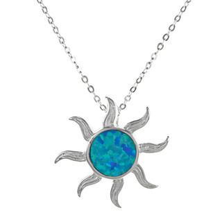 La Preciosa Sterling Silver Created Blue Opal Sun Necklace La Preciosa Gemstone Necklaces