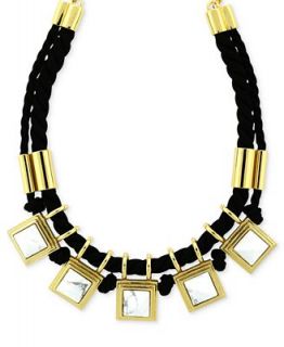 Vince Camuto Necklace, Gold Tone White Stone Black Rope Statement Necklace   Fashion Jewelry   Jewelry & Watches
