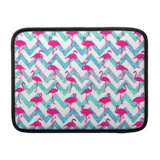 Tropical Pink Neon Flamingos Teal Glitter Chevron MacBook Air Sleeve