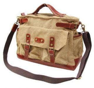 Otium 30621KA Canvas Genuine Leather Vintage Top Handle Handbag Cross Body Bag, Khaki Large Messenger Bag Shoes