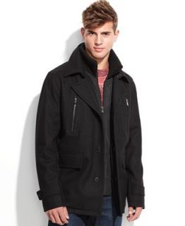 Calvin Klein Coat, Exposed Zipper Wool Blend Peacoat   Coats & Jackets   Men