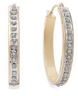 14k Gold Earrings, Diamond Accent Oval Hoops   Earrings   Jewelry & Watches