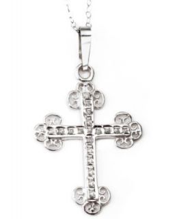Diamond Necklace, 14k White Gold Diamond Antique Cross Pendant (1/10 ct. t.w)   Necklaces   Jewelry & Watches