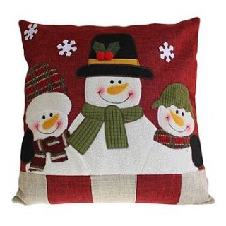 snowman and friends christmas cushion by sleepyheads