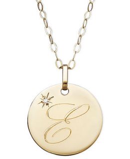 14k Gold Necklace, Diamond Accent Letter E Disc Pendant   Necklaces   Jewelry & Watches