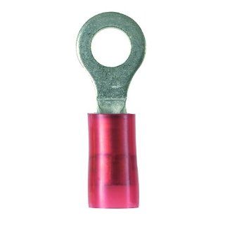 Panduit PN18 14R C Ring Terminal, Nylon Insulated, 22   18 AWG Wire Range, 1/4" Stud Size, Red, 0.03" Stock Thickness, 0.145" Max Insulation, 0.45" Terminal Width, 1.09" Terminal Length, 0.38" Center Hole Diameter (Pack of 100