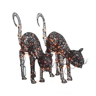Lighted 24 inch Arched Wire Black Cats (Set of 2) Seasonal Decor