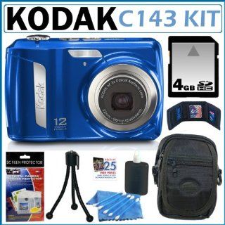 Kodak EasyShare C143 12MP Digital Camera with 3x Optical Zoom and 2.7 inch LCD in Blue + 4GB Accessory Kit  Camera & Photo