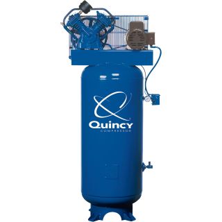 Quincy Compressor Reciprocating Air Compressor — 5 HP, 230 Volt Single Phase, 60-Gallon Vertical Tank, Model# 2V41C60VC  19 CFM   Below Air Compressors