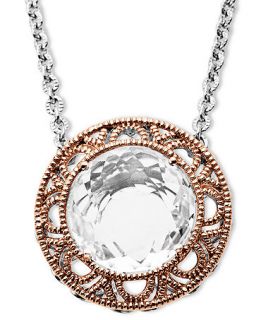 Town & Country Sterling Silver and 14k Rose Gold Necklace, White Quartz Round Pendant (4 1/2 ct. t.w.)   Necklaces   Jewelry & Watches