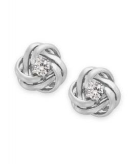 Diamond Earrings, 10k White Gold and Diamond Braided Button Earrings (1/5 ct. t.w.)   Earrings   Jewelry & Watches