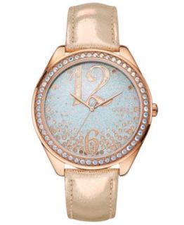 GUESS Watch, Womens Silver Tone Glitter Leather Strap 43mm U0113L1   Watches   Jewelry & Watches