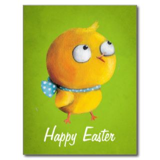 Yellow Easter Chicken with ribbon Postcard