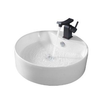 Kraus C KCV 142 14301ORB White Round Ceramic Sink and Unicus Basin Faucet, Oil Rubbed Bronze   Touch On Bathroom Sink Faucets  