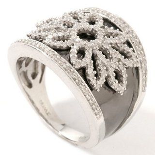 Sterling Silver/Platinum Black Rhodium & Diamond Flower Ring Jewelry