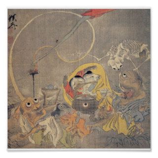 Bizarre Ancient Japanese Painting of Demons Poster