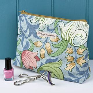 make up bag william morris blue lily by poppy valentine