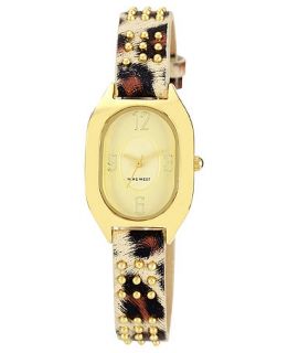 Nine West Watch, Womens Gold Tone Stud Leopard Print Strap 30x26mm NW 1464CHLE   Watches   Jewelry & Watches