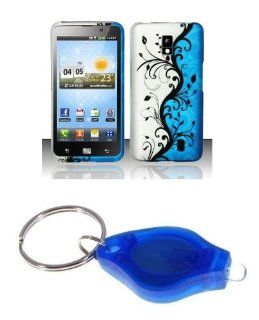 Premium Black Flower Vines on Blue and Silver Design Rubberized Shield Hard Case Cover + Atom LED Keychain Light for LG Spectrum (Verizon) Cell Phones & Accessories