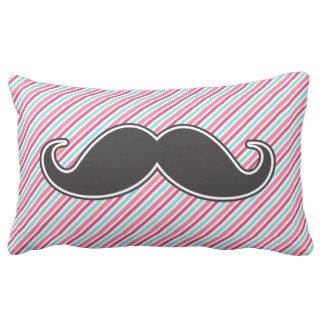 Funny black mustache pink aqua blue retro stripes throw pillows