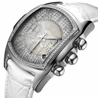 JBW Mens Ceasar Diamond Accented Bezel Watch in White