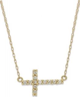 Diamond Necklace, 14k White Gold Diamond Sideways Cross Pendant (1/8 ct. t.w.)   Necklaces   Jewelry & Watches