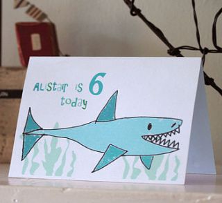 personalised shark birthday card by molly moo designs