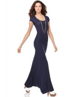 BCBGMAXAZRIA Dress, Lexie Scoop Neck Short Sleeve Striped A Line Maxi   Dresses   Women