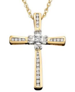 Diamond Necklace, 14k Gold and Cross Diamond Pendant (1/10 ct. t.w.)   Necklaces   Jewelry & Watches