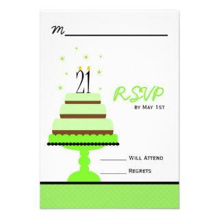 Green Tiered Cake 21st Birthday Party RSVP Custom Announcements
