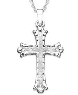 14k White Gold Florentine Cross Pendant   Necklaces   Jewelry & Watches
