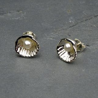silver oyster shell earrings by hersey silversmiths