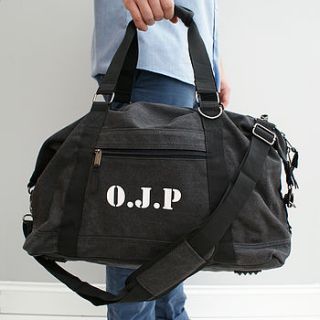 personalised canvas weekend bag in black by sparks clothing