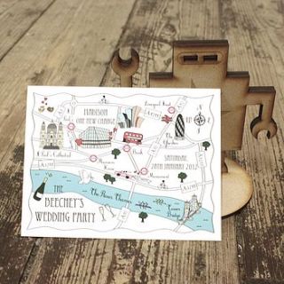wedding or party map colour accent postcard by cute maps