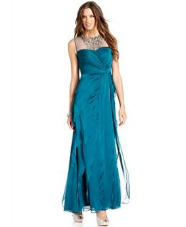 Adrianna Papell Dress, Sleeveless Beaded Pleated Tiered Gown   Dresses   Women