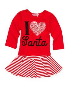 Haven Girl I Love Santa Shirt & Skirt Set, Red/White, 12 24M