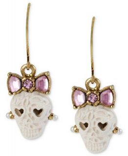 Betsey Johnson Gold Tone Lace Skull Drop Earrings   Fashion Jewelry   Jewelry & Watches