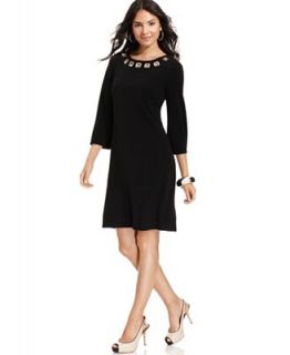 Luxology Dress, Three Quarter Sleeve Grommet Shift   Dresses   Women