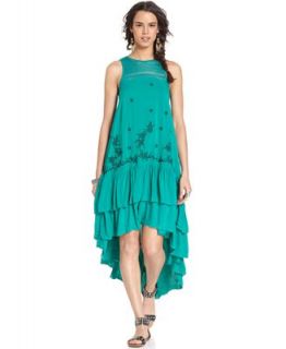 Free People Dress, Sleeveless High Neck Crochet Floral Embroidered Ruffled   Dresses   Women